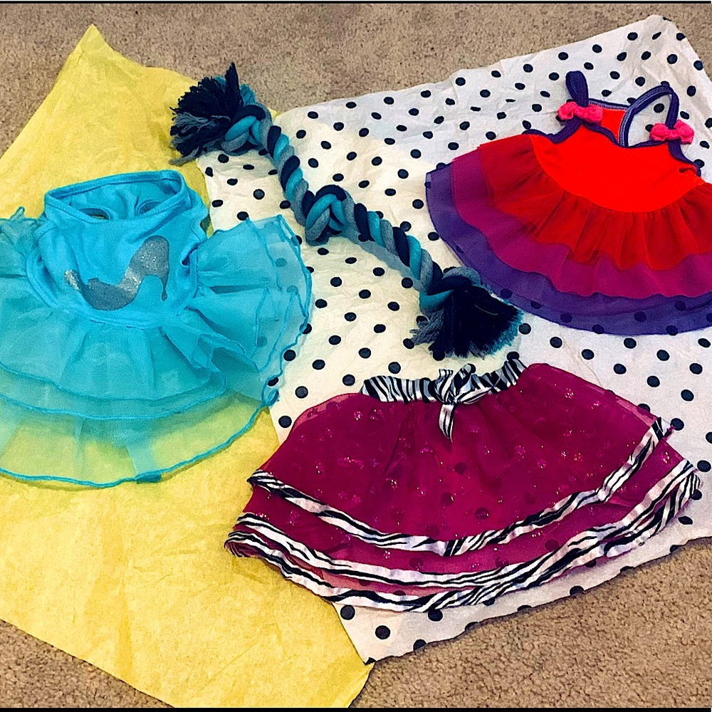 3 summertime TuTu dresses for small dog w/ RopeToy